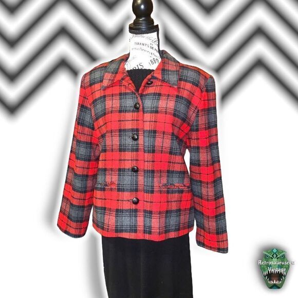 VINTAGE 1990’s Quirky Twee Tartan Plaid Wool 49er Style Blazer Jacket, Size 12P - Picture 6 of 10